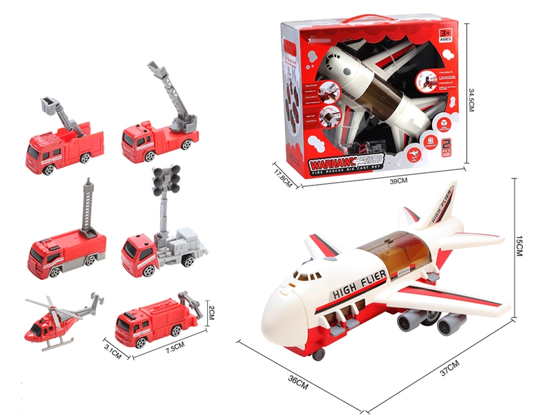 FRICTION ASSSEMBLE PLANE W/LIGHT & MUSIC & FREE WAY DIE-CAST FIRE CAR 2PCS（NOT INCLUDED BATTERY） - HP1208419
