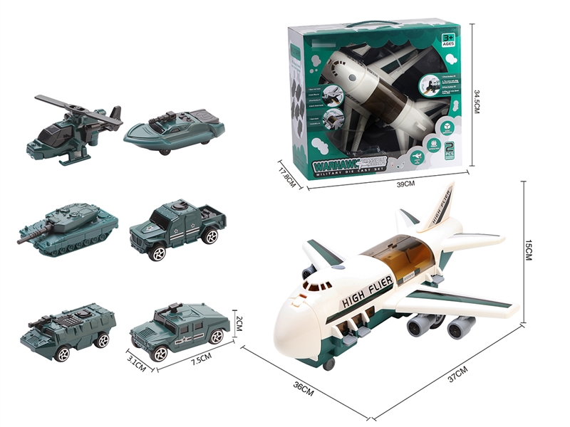FRICTION ASSSEMBLE PLANE W/LIGHT & MUSIC & FREE WAY DIE-CAST FIRE MILITARY CAR 2PCS（NOT INCLUDED BATTERY） - HP1208422