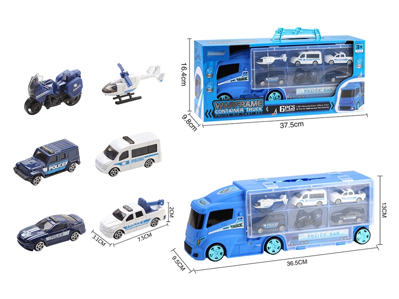 FREE WAY TRUCK W/LIGHT & MUSIC & FREE WAY DIE-CAST POLICE CAR 6PCS（INCLUDED BATTERY） - HP1208425