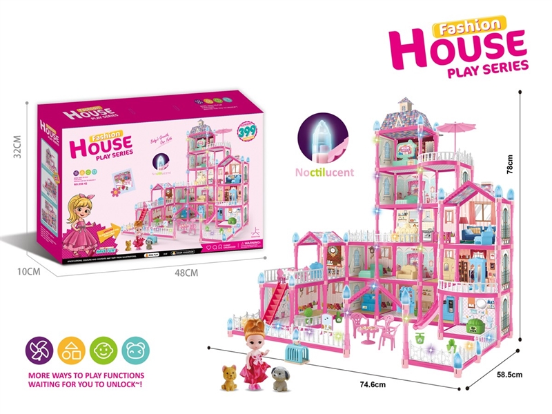 DIY NOCTILUCENCE VILLA W/LIGHT & DOLL，399PCS - HP1211495