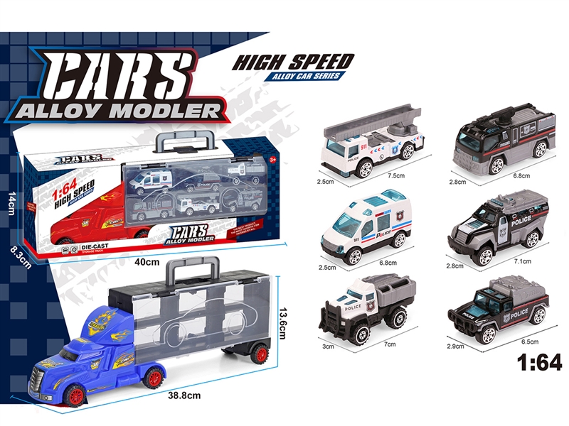 FREE WAY STORAGE TRUCK W/FREE WAY DIE-CAST POLICE CAR 6PCS - HP1212061