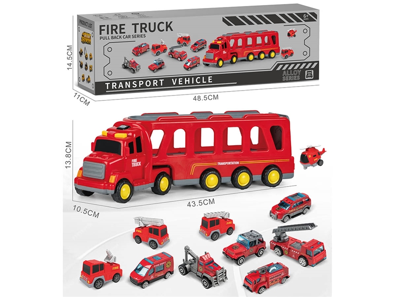 FRICTION FIRE TRUCK W/PULL BACK CAR 4PCS & FREE WAY DIE-CAST CAR 6PCS - HP1212864