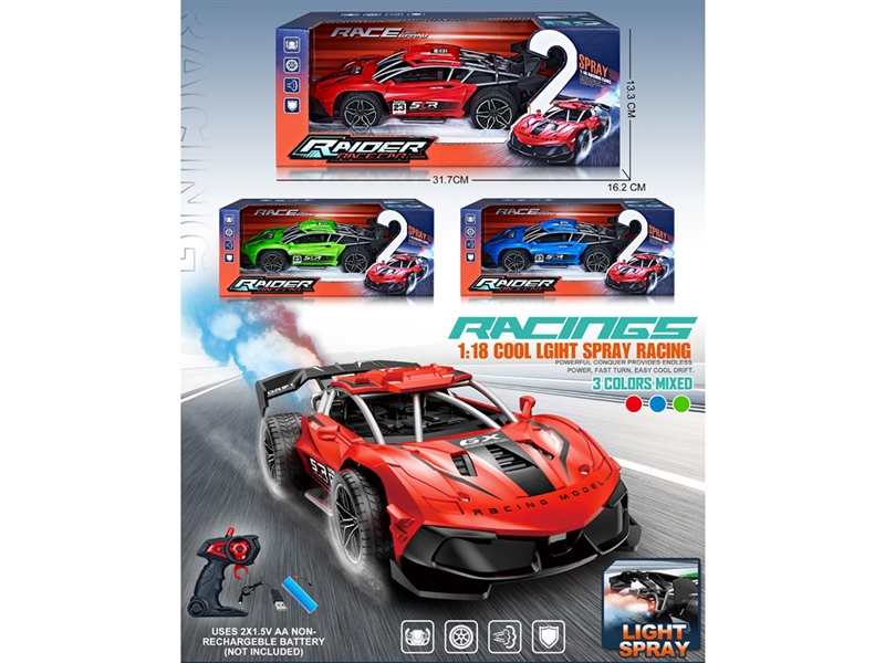 1:18 R/C CAR W/LIGHT & SPRAY（INCLUDED BATTERY）RED/GREEN/BLUE - HP1213312