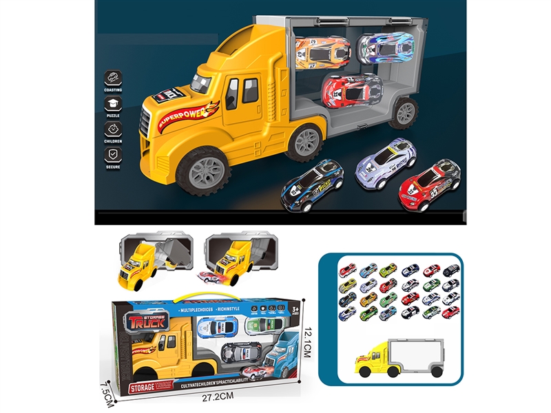 FREE WAY CONTAINER TRUCK W/DIE-CAST CAR 3PCS - HP1215729