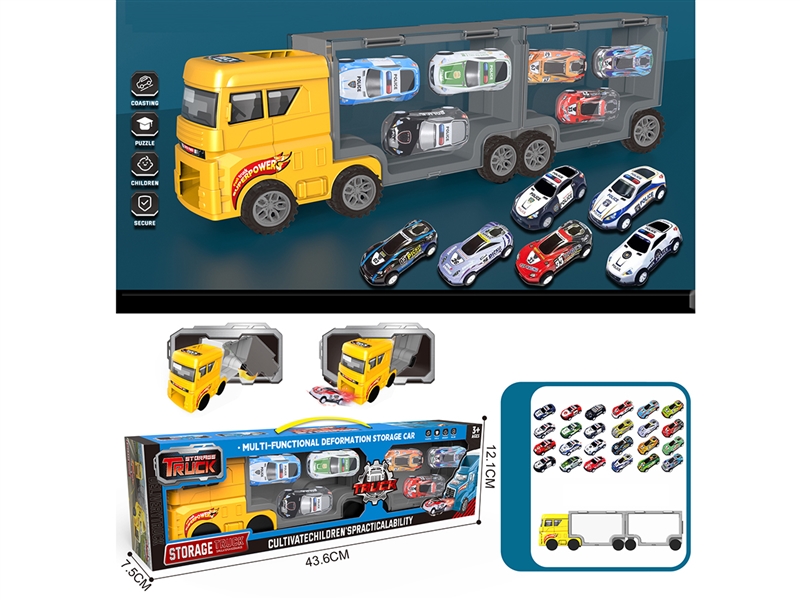 FREE WAY CONTAINER TRUCK W/DIE-CAST CAR 6PCS - HP1215733