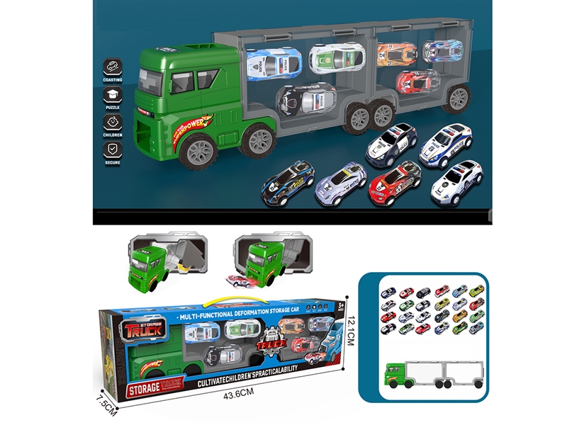 FREE WAY CONTAINER TRUCK W/DIE-CAST CAR 6PCS - HP1215734