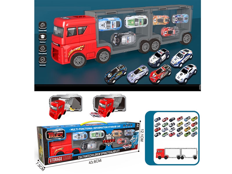 FREE WAY CONTAINER TRUCK W/DIE-CAST CAR 6PCS - HP1215735