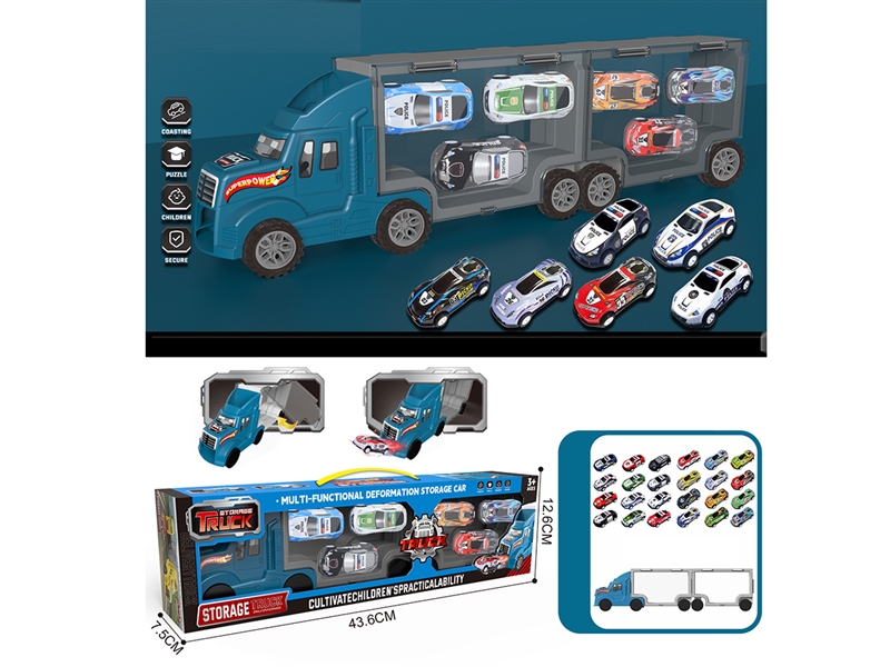 FREE WAY CONTAINER TRUCK W/DIE-CAST CAR 6PCS - HP1215736