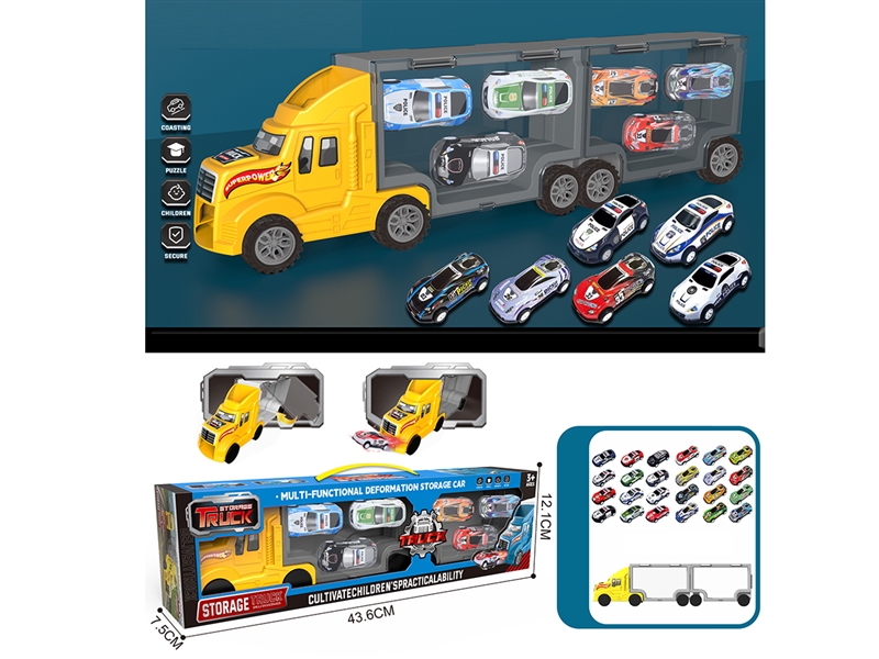 FREE WAY CONTAINER TRUCK W/DIE-CAST CAR 6PCS - HP1215737