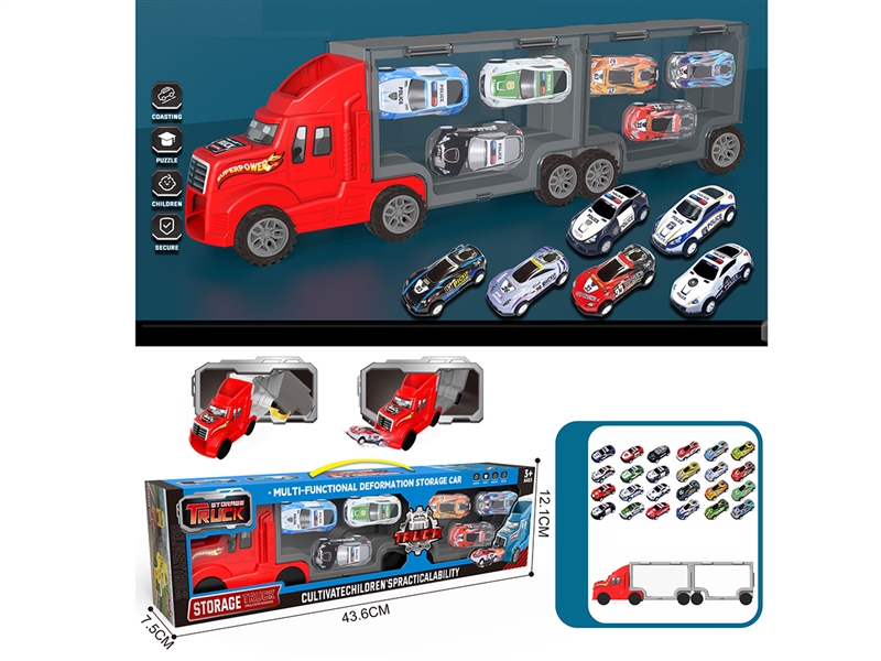 FREE WAY CONTAINER TRUCK W/DIE-CAST CAR 6PCS - HP1215739