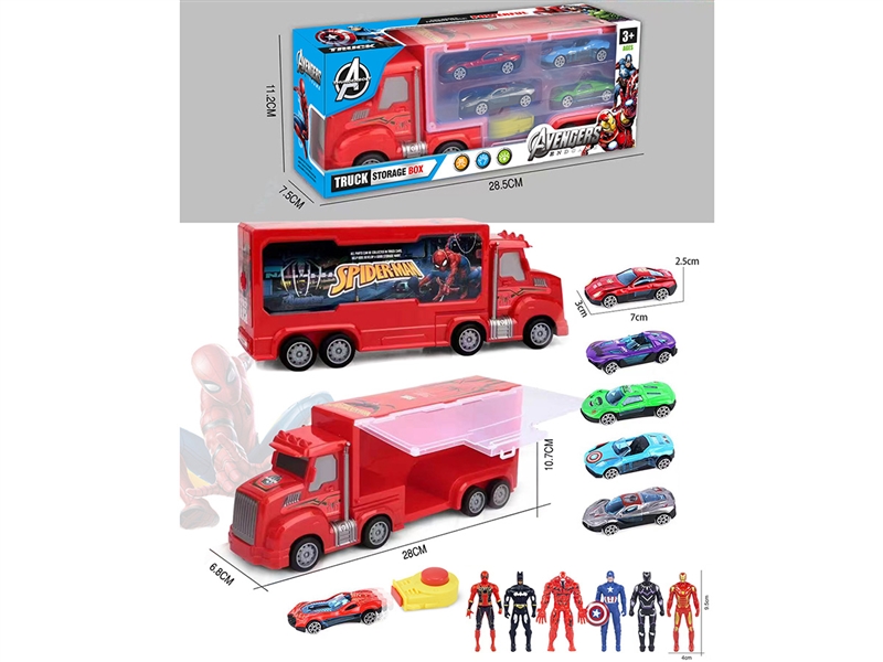 FRICTION STORAGE TRUCK W/CATAPULT CAR 4PCS & AVENGERS HERO 4PCS - HP1225895