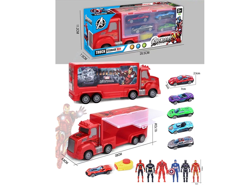 FRICTION STORAGE TRUCK W/CATAPULT CAR 4PCS & AVENGERS HERO 4PCS - HP1225897