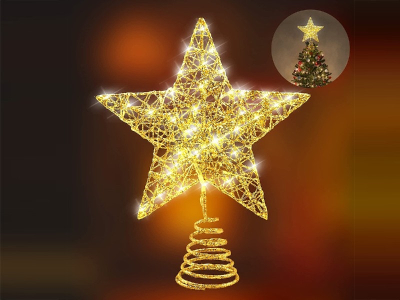 CHRISTMAS METAL STAR TREE TOPPER W/LIGHT（NOT INCLUDED BATTERY） - HP1230776