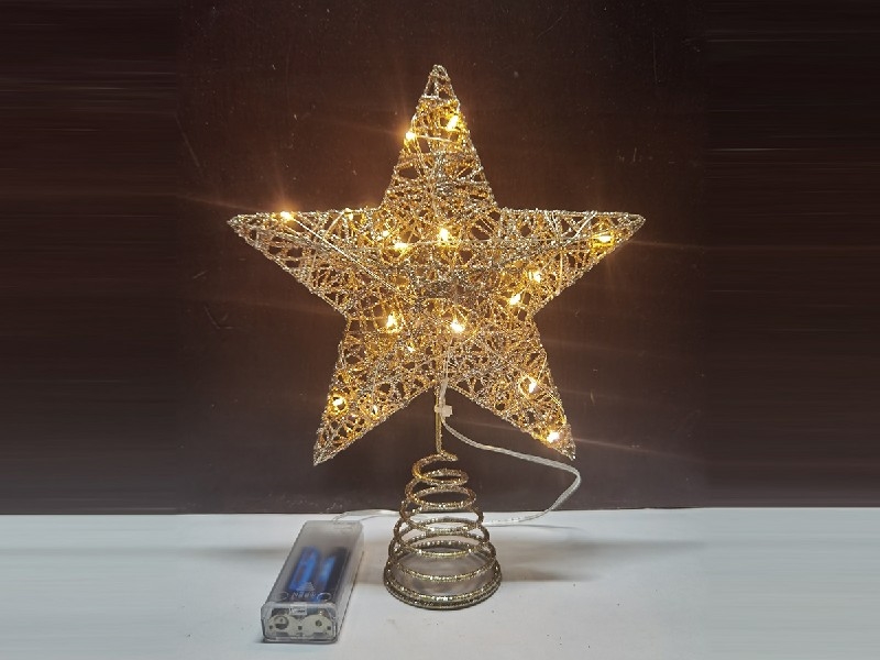 CHRISTMAS METAL STAR TREE TOPPER W/LIGHT（NOT INCLUDED BATTERY） - HP1230778