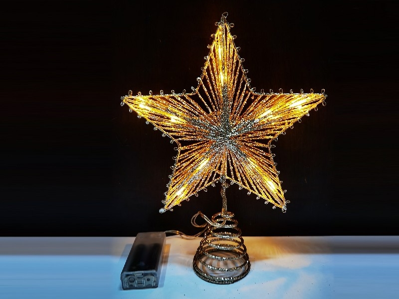 CHRISTMAS METAL STAR TREE TOPPER W/LIGHT（NOT INCLUDED BATTERY） - HP1230779