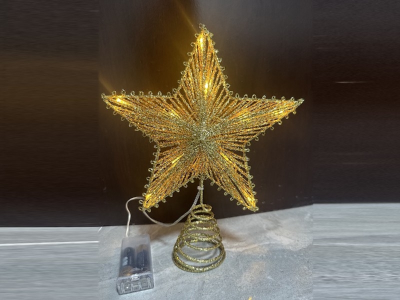CHRISTMAS METAL STAR TREE TOPPER W/LIGHT（NOT INCLUDED BATTERY） - HP1230780