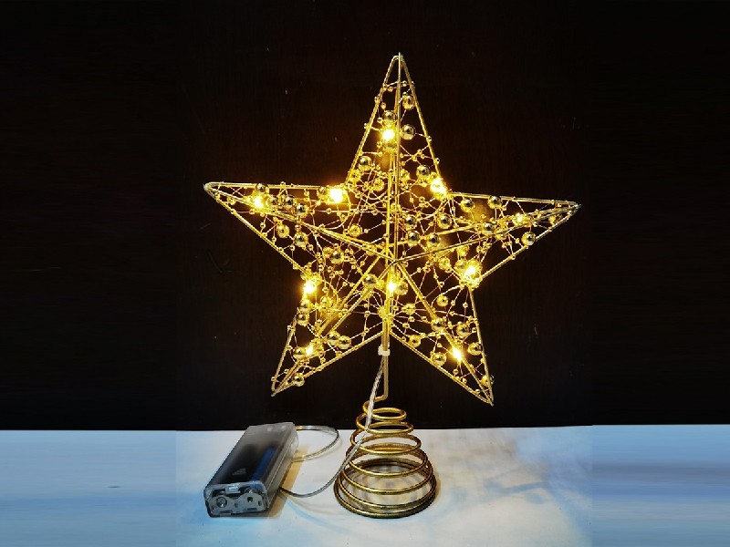CHRISTMAS METAL STAR TREE TOPPER W/LIGHT（NOT INCLUDED BATTERY） - HP1230781