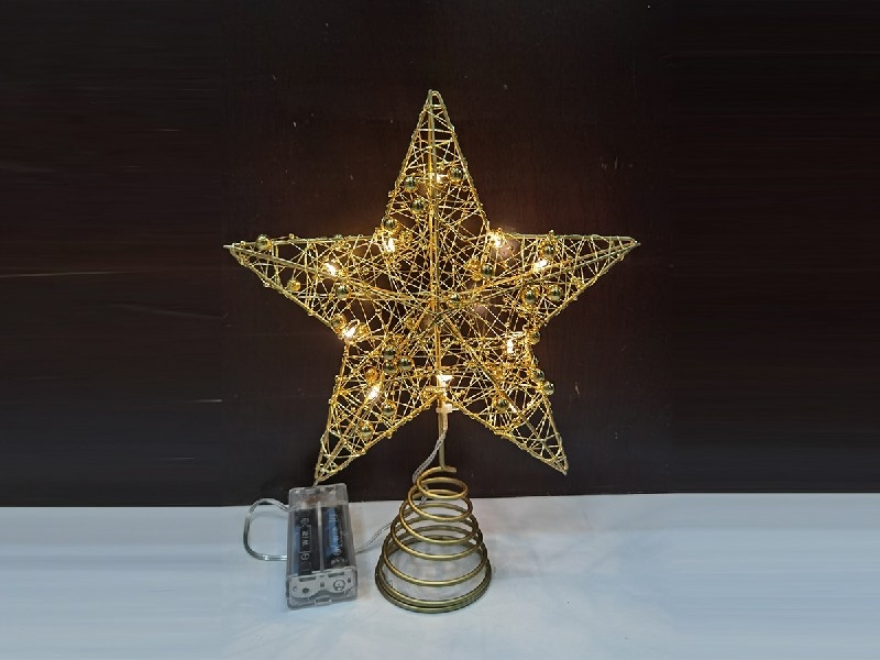 CHRISTMAS METAL STAR TREE TOPPER W/LIGHT（NOT INCLUDED BATTERY） - HP1230782