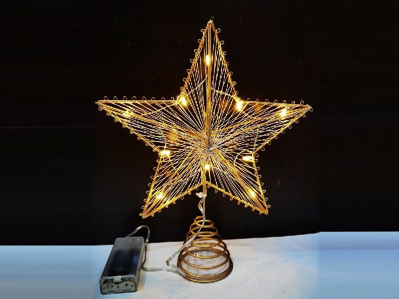 CHRISTMAS METAL STAR TREE TOPPER W/LIGHT（NOT INCLUDED BATTERY） - HP1230783
