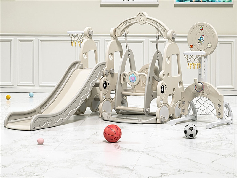 CHILDRENS INDOOR SLIDE W/SWING BASKETBALL SET（GREEN/WHITE） - HP1230803