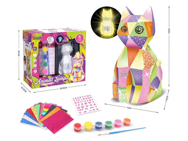 儿童DIY彩绘涂鸦创意夜灯玩具 DIY涂鸦夜灯玩具-猫（用3粒AG13包电） - HP1234318