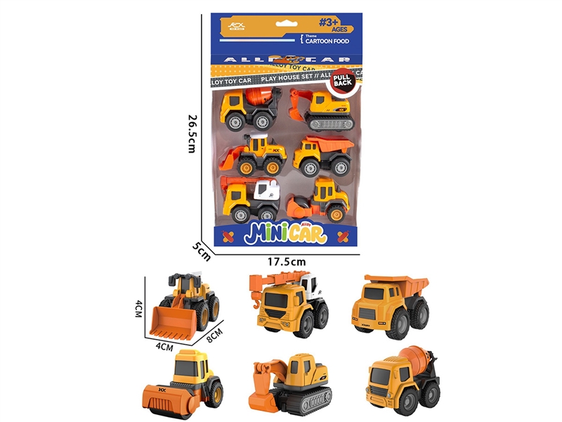 PULL BACK DIE-CAST CONSTRUCTION CAR 6PCS - HP1234542