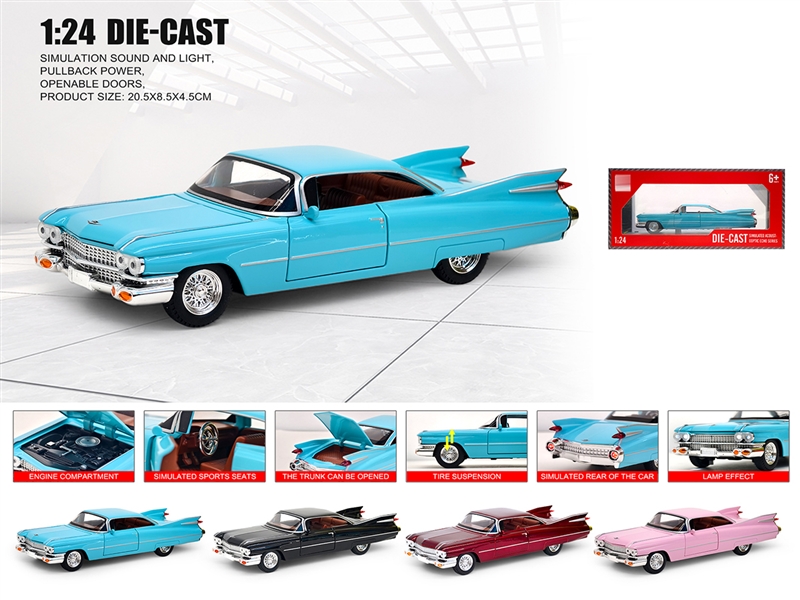 1：24 PULL BACK DIE-CAST CAR W/LIGHT & SOUND & CAN OPEN THE DOOR,4COLOURS - HP1236400
