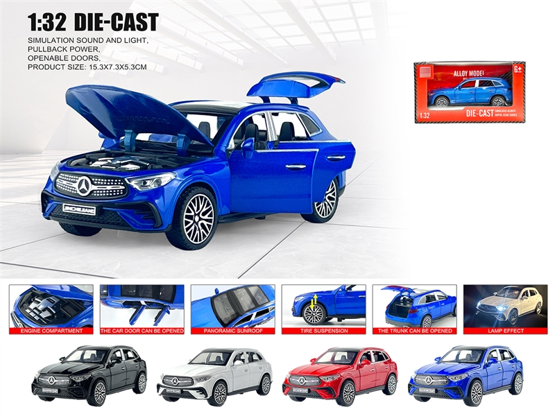 1：32 PULL BACK DIE-CAST CAR W/LIGHT & SOUND & CAN OPEN THE DOOR,4COLOURS - HP1236403