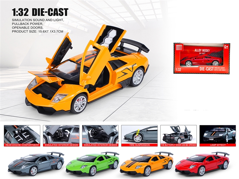 1：32 PULL BACK DIE-CAST CAR W/LIGHT & SOUND & CAN OPEN THE DOOR,4COLOURS - HP1236408