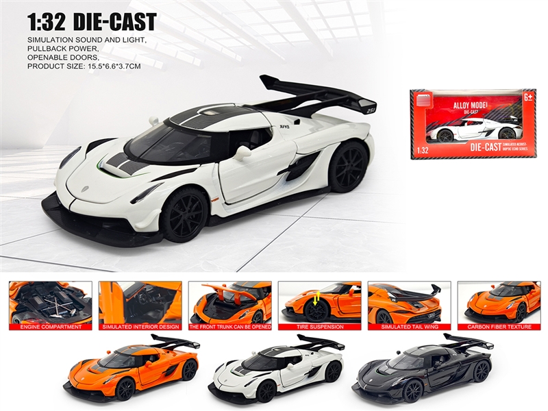 1：32 PULL BACK DIE-CAST CAR W/LIGHT & SOUND & CAN OPEN THE DOOR,3COLOURS - HP1236430