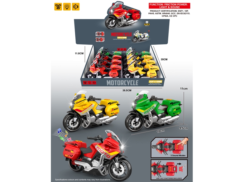 FRICTION MOTORCYCLE W/LIGHT & MUSIC , 8PCS/DISPLAY BOX - HP1236859