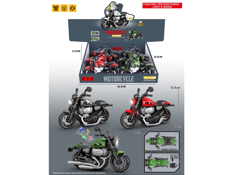 FRICTION MOTORCYCLE W/LIGHT & MUSIC , 8PCS/DISPLAY BOX - HP1236861