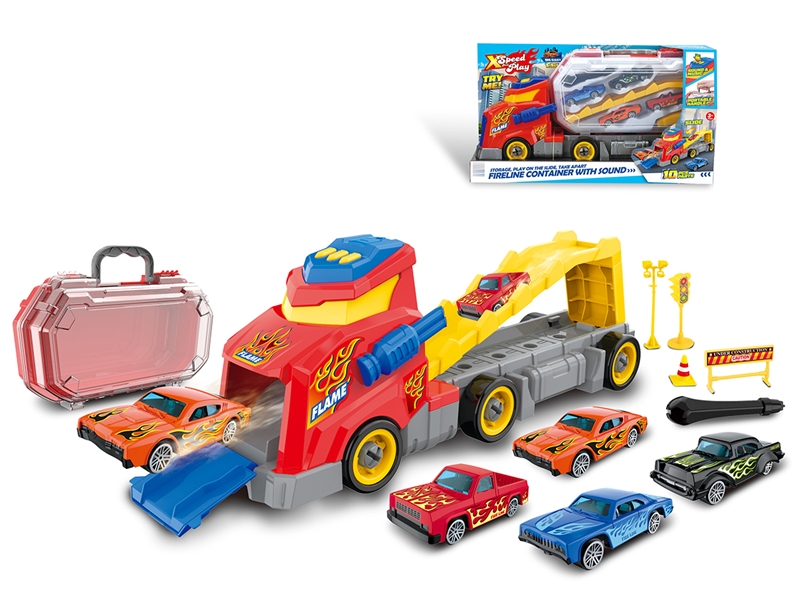 FREE WAY DISASSEMBLE TRUCK W/DIE-CAST CAR 4PCS & SOUND - HP1240884