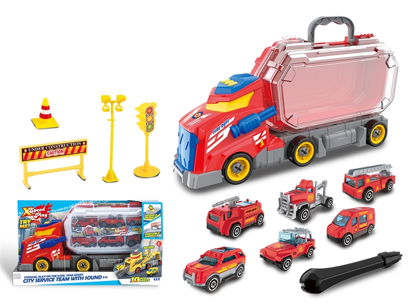 FREE WAY DISASSEMBLE TRUCK W/DIE-CAST CAR 6PCS & SOUND - HP1240885