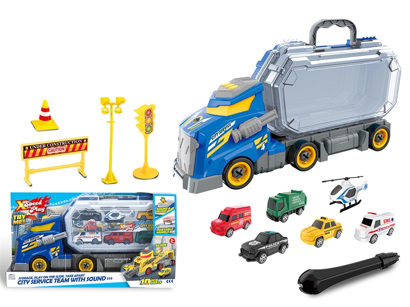FREE WAY DISASSEMBLE TRUCK W/DIE-CAST CAR 6PCS & SOUND - HP1240888