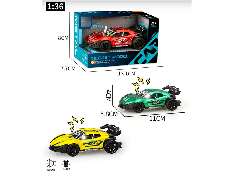 PULL BACK DIE-CAST CAR W/LIGHT & MUSIC,3COLOURS - HP1242909