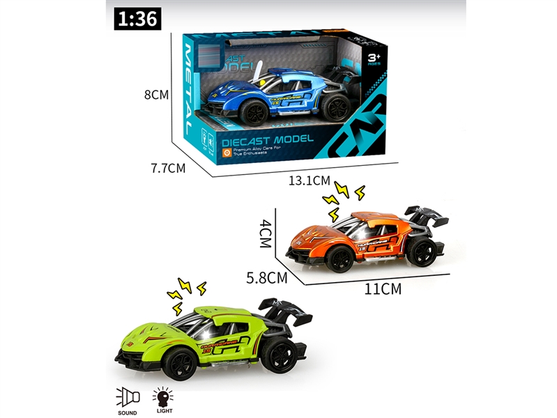 PULL BACK DIE-CAST CAR W/LIGHT & MUSIC,3COLOURS - HP1242910