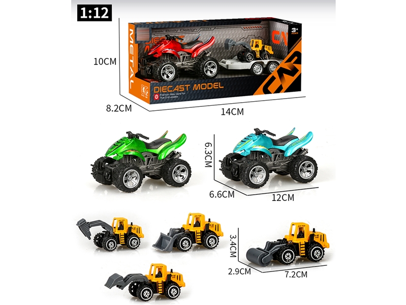 1:12 FRICTION DIE-CAST MOTORCYCLE W/FREE WAY CONSTRUCTION CAR，3COLOURS - HP1242939