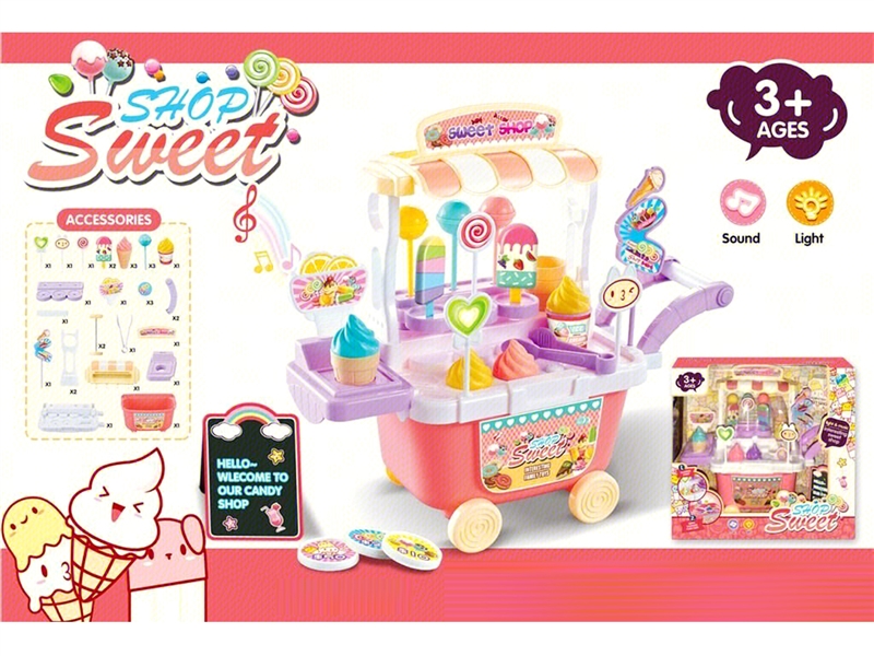 ICE CREAM AND CANDY CART WITH LIGHT & MUSIC,36PCS - HP1243126