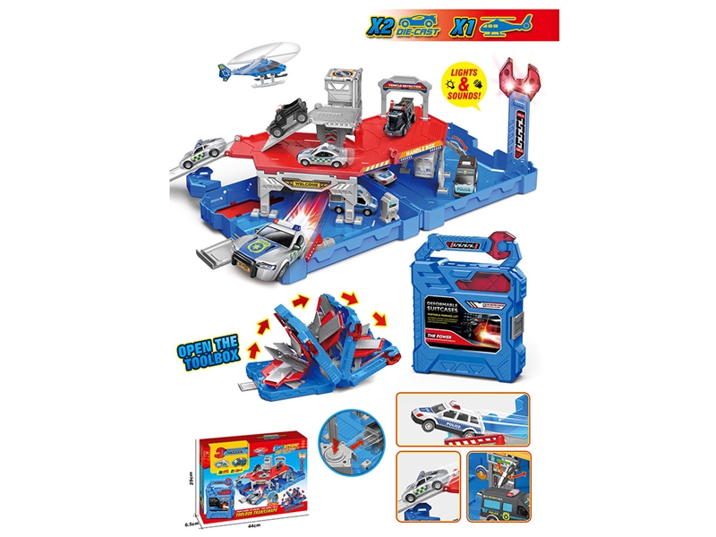 PARKING LOT TOOL BOX W/FREE WAY DIE-CAST CAR 2PCS & PLANE 1PCS & LIGHT & MUSIC(INCLUDE BATTERY) - HP1243415