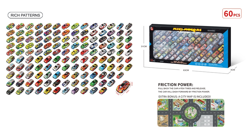 PULL BACK DIE-CAST CAR 60PCS+MAP - HP1243834