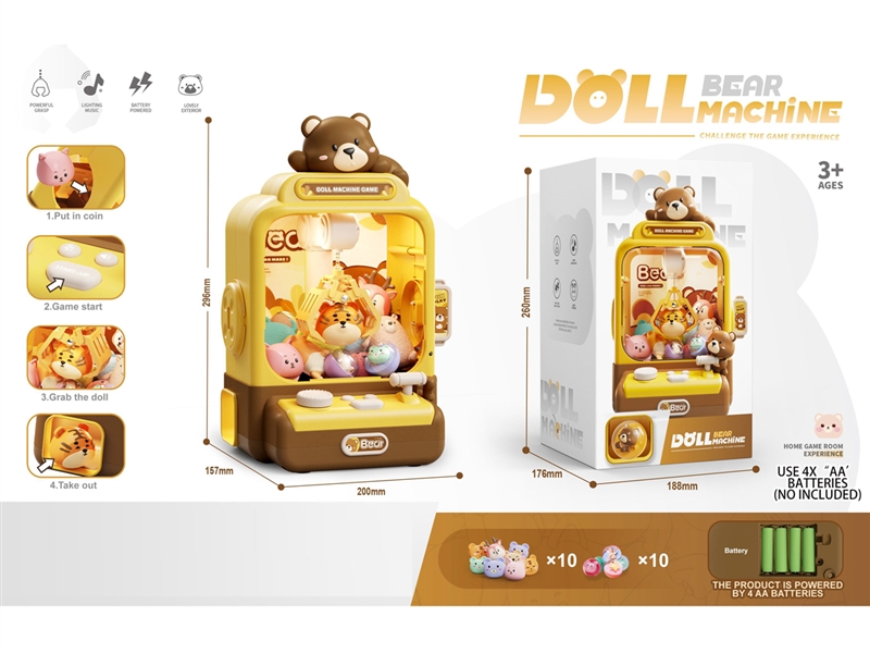 CLIP DOLL MACHINE W/LIGHT & MUSIC & 10PCS PLUSH DOLL & 10PCS BALL - HP1244114