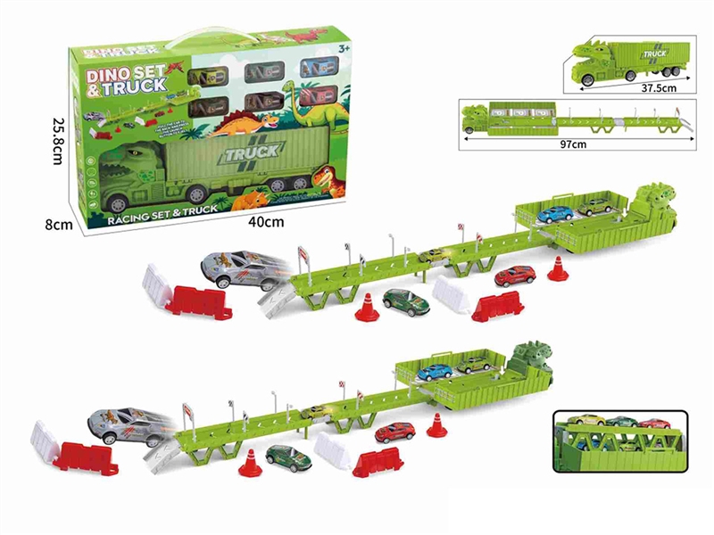 CATAPULT DINOSAUR STORAGE TRUCK W/PULL BACK CAR 6PCS - HP1246456