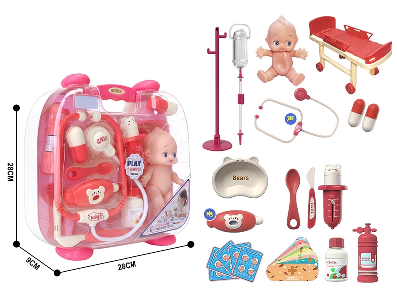 卡通益智红色医疗医具手提箱过家家玩具 - HP1246673