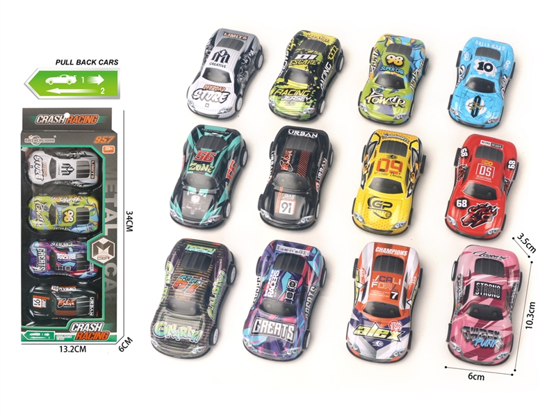PULL BACK DIE-CAST CAR 4PCS,12ASST - HP1250222