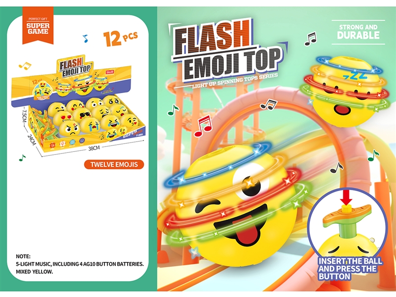 EMOJI TOP W/LIGHT & MUSIC,12PCS/DISPLAY BOX - HP1251733