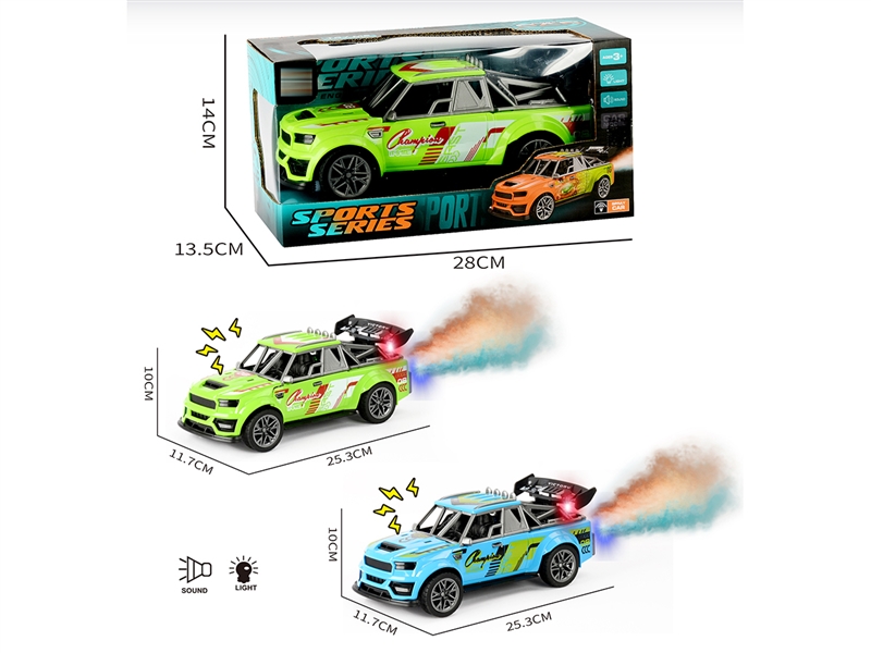 FRICTION CAR W/LIGHT & SOUND & SPRAY , 2COLORS - HP1252065