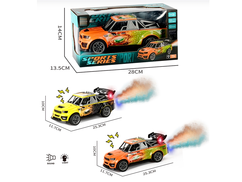 FRICTION CAR W/LIGHT & SOUND & SPRAY , 2COLORS - HP1252066