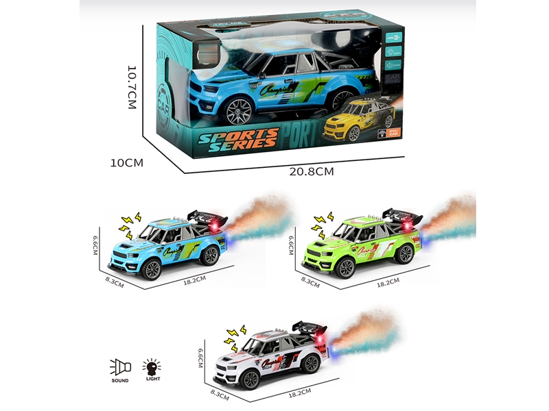 FRICTION CAR W/LIGHT & SOUND & SPRAY , 3COLORS - HP1252068