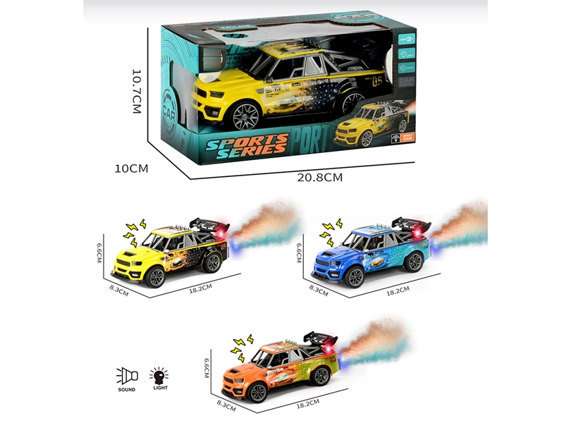 FRICTION CAR W/LIGHT & SOUND & SPRAY , 3COLORS - HP1252069